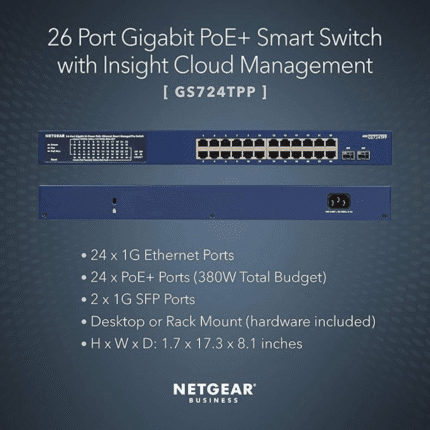 GS724TPP — 24-Port Gigabit Ethernet Hi-Power PoE+ Smart Switch