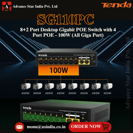 Tenda SG110PC 10-Port Gigabit Lite PoE Switch with 8-Port PoE (Black)