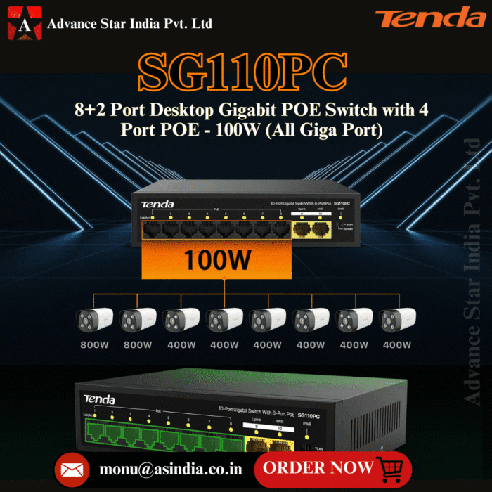 Tenda SG110PC 10-Port Gigabit Lite PoE Switch with 8-Port PoE (Black) Tenda SG110PC 10-Port Gigabit Lite PoE Switch with 8-Port PoE (Black)
