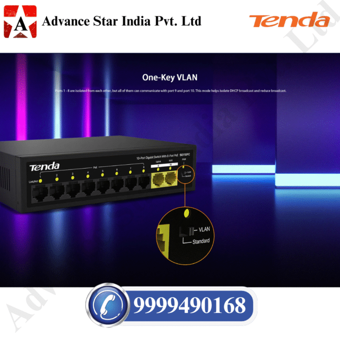 Tenda SG110PC 10-Port Gigabit Lite PoE Switch with 8-Port PoE (Black)