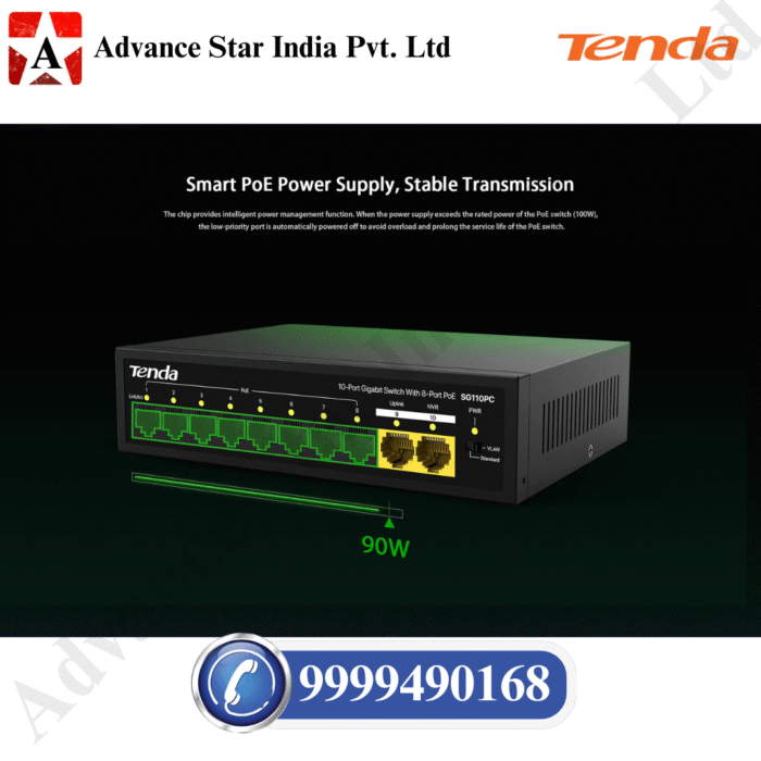 Tenda SG110PC 10-Port Gigabit Lite PoE Switch with 8-Port PoE (Black)