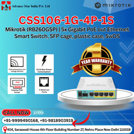 Mikrotik CSS106-1G-4P-1S 5-Port Gigabit Cloud Smart Switch PoE SwOS SFP